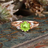 Nature-Inspired 4 - Prong Hexagon - Cut Peridot Ring